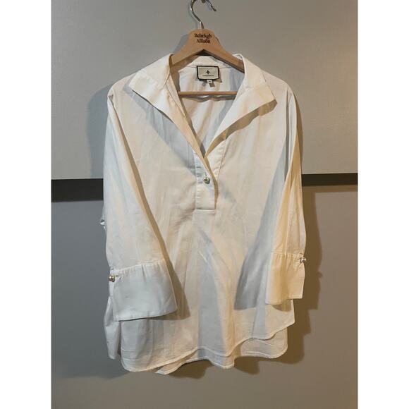 Tuckernuck Blanc Willow Blouse SZ XS Pearl Button Cotton 3/4 Sleeve White Tunic - Picture 6 of 12